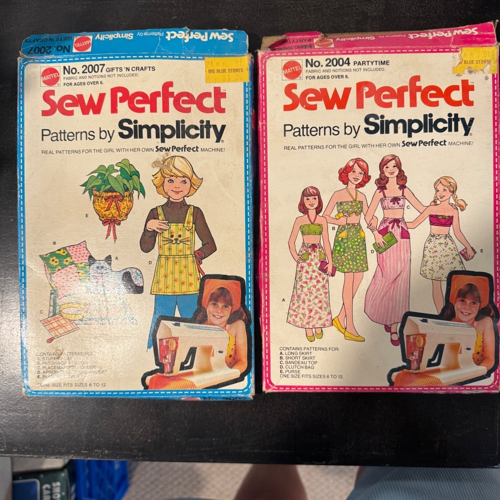 Vintage 1976 Mattel Sew Perfect Patterns by Simplicity No 2004 2007 Lot of 2